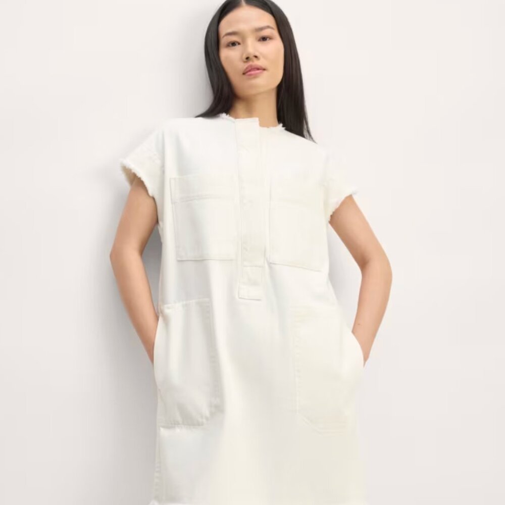 NWOT Everlane Denim Workwear Dress w/ Frayed Hem - Bone - Size XXL - Picture 2 of 15